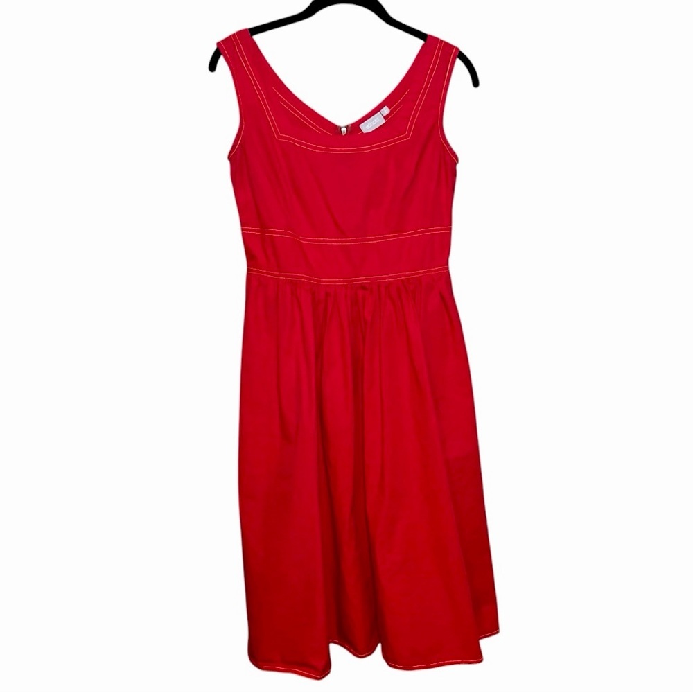 A-Line Cotton Midi Dress Square Neck Sleeveless Fit and Flare 4 Small